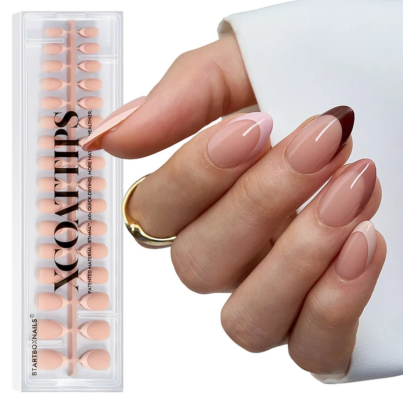 Short Almond Brown French Tips Nails