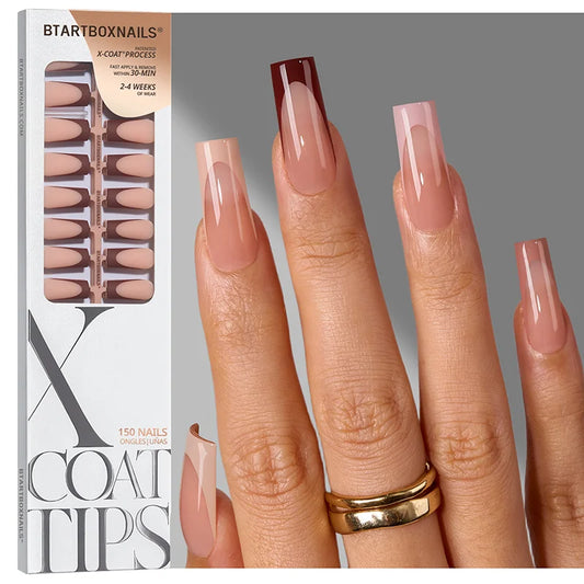 XCOATTIPS® French - Peach Long Square Pastel Tips