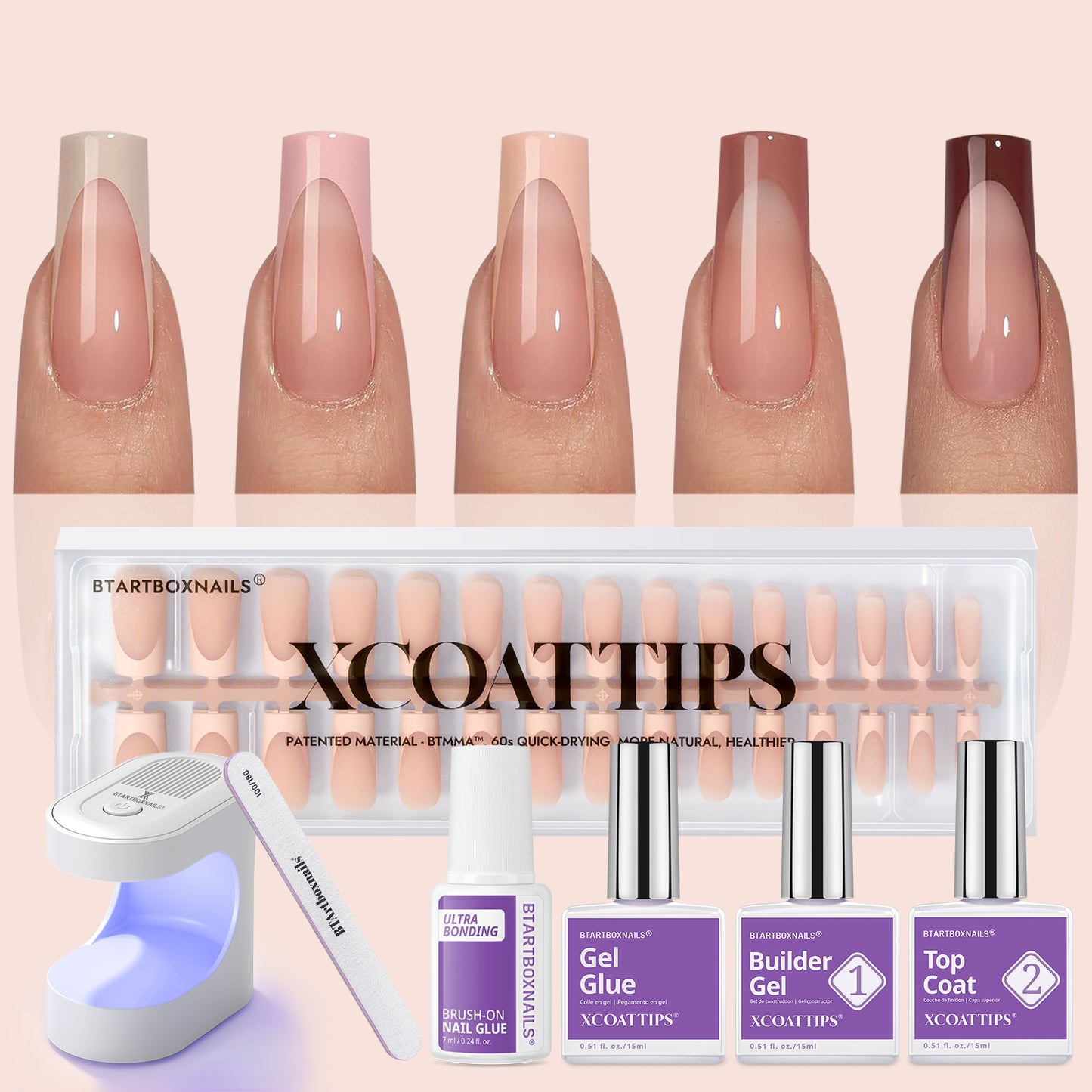 XCOATTIPS® French - Peach Long Square Pastel Tips