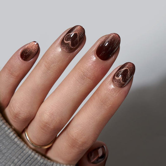 Heart Coffee Art Oval Nails - Soft Gel Press On
