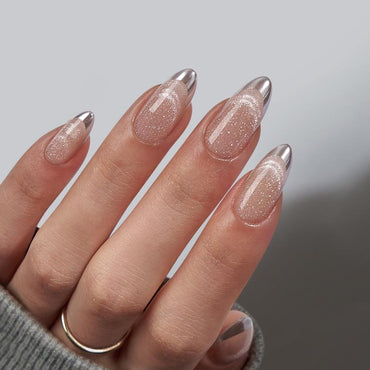 Silver Storm Almond Nails