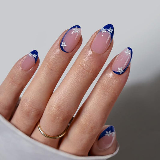 Blue Blossom Almond Nails