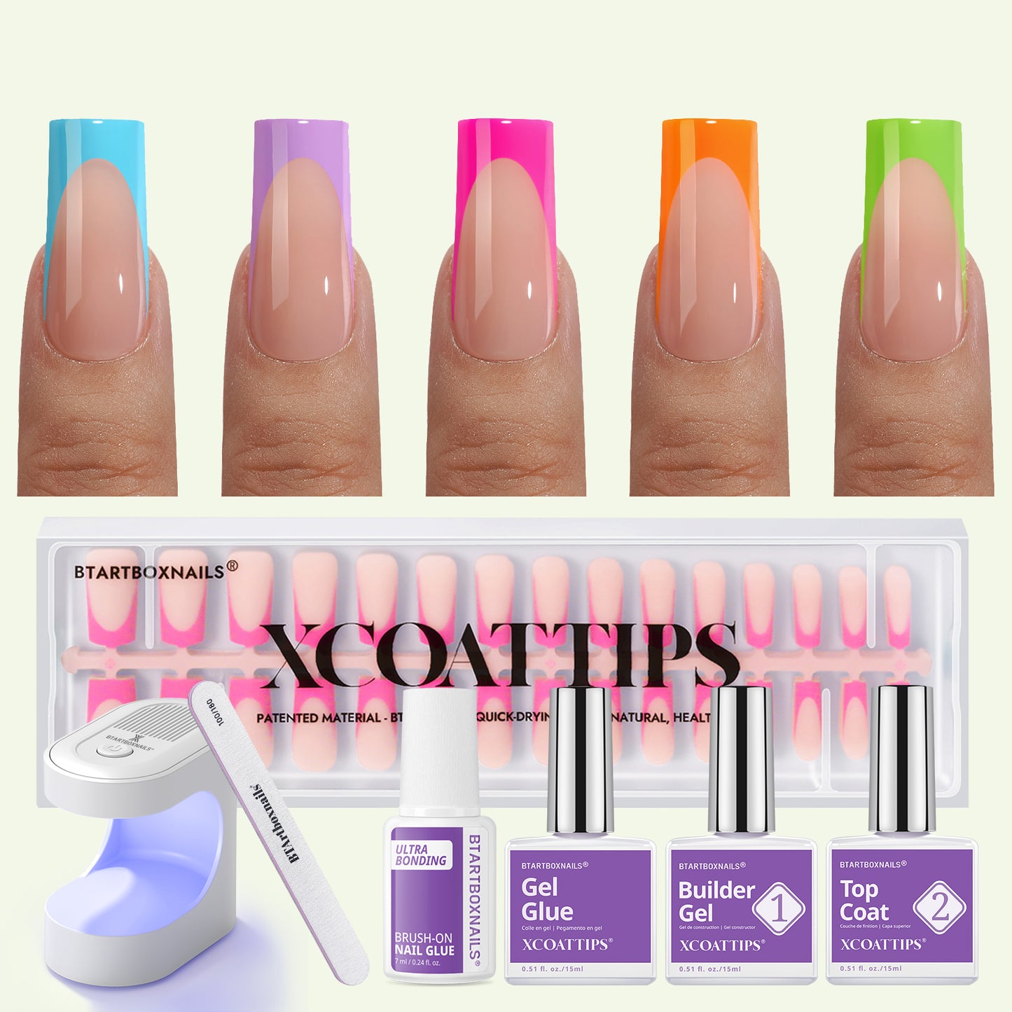 XCOATTIPS® French - Long Square Brighter Pastel Tips