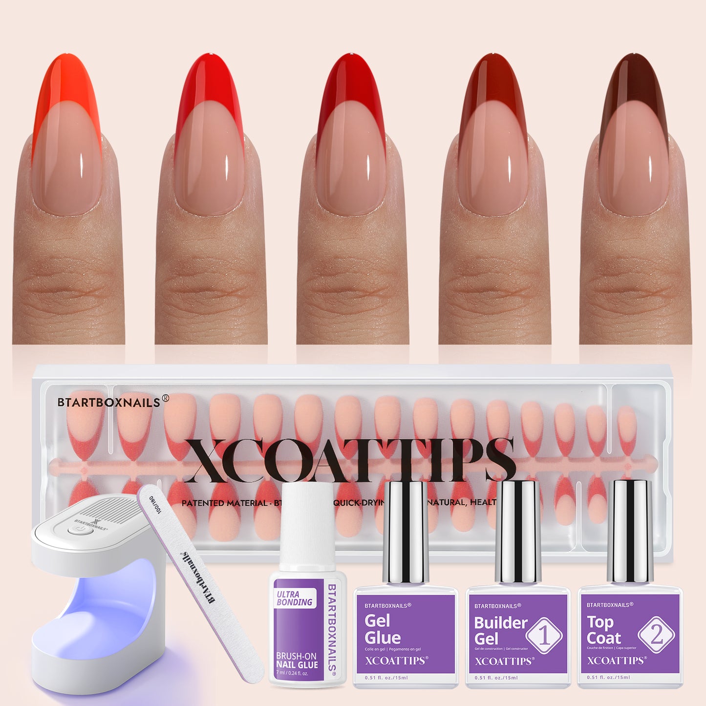 XCOATTIPS® French - Medium Almond Red Pastel Tips