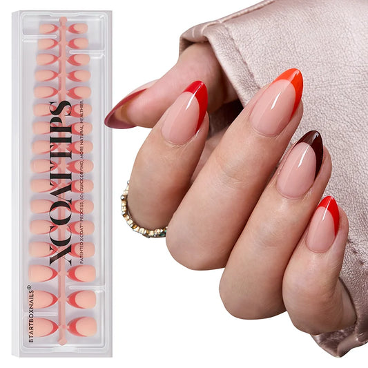 XCOATTIPS® French - Short Almond Red Pastel Tips