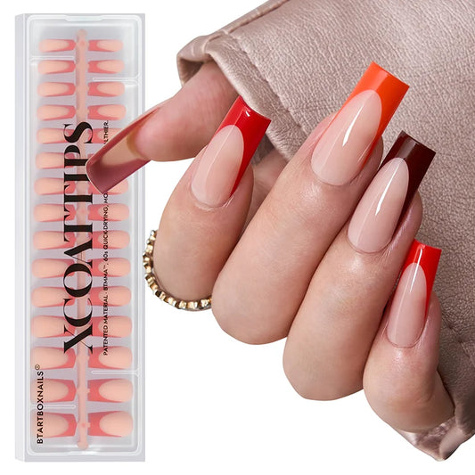 XCOATTIPS® French - Long Square Red Pastel Tips