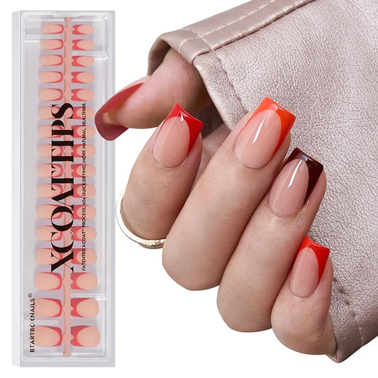 XCOATTIPS® French - Short Square Red Pastel Tips