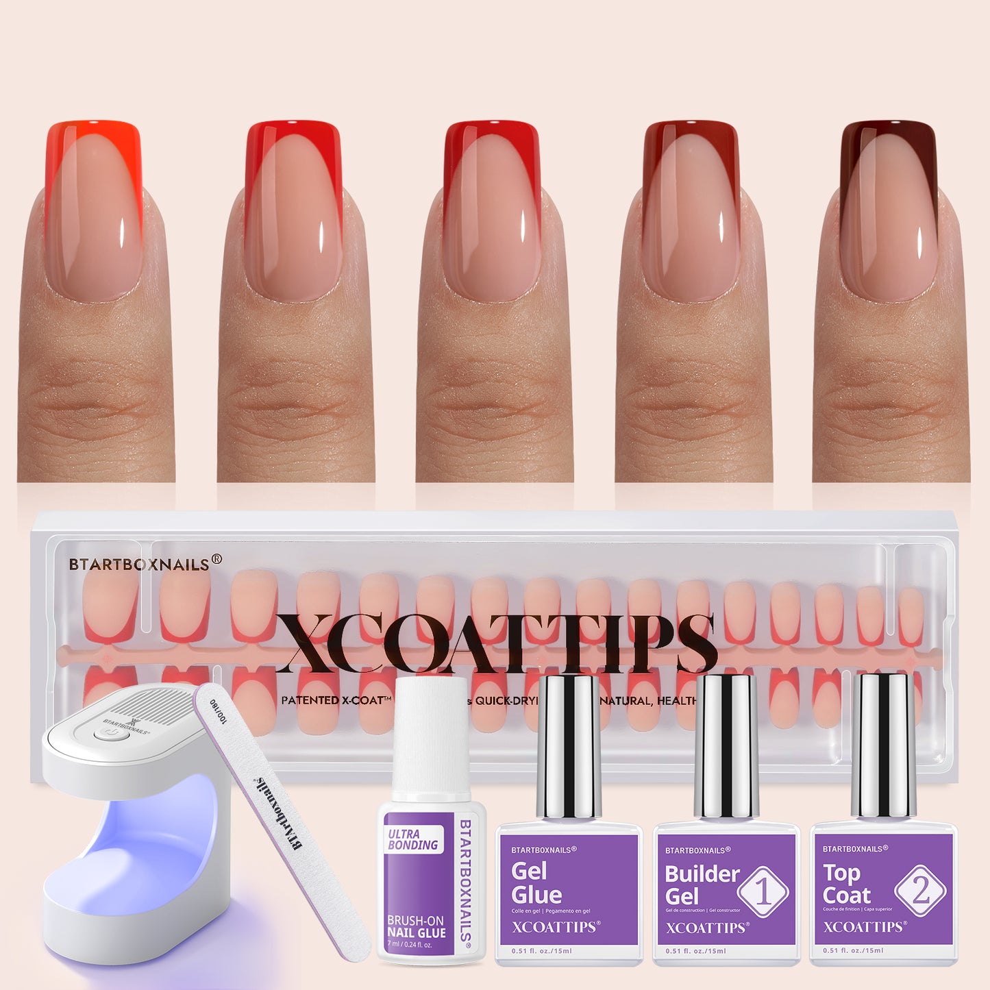 XCOATTIPS® French - Short Square Red Pastel Tips