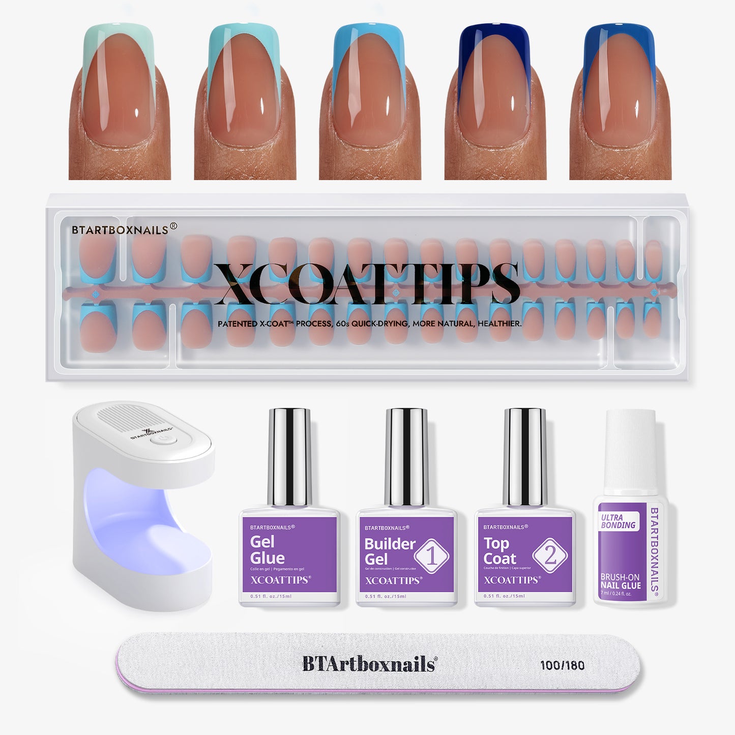 XCOATTIPS® French - Short Square Blue Pastel Tips
