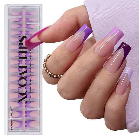 Long Square Purple Pastel Tips