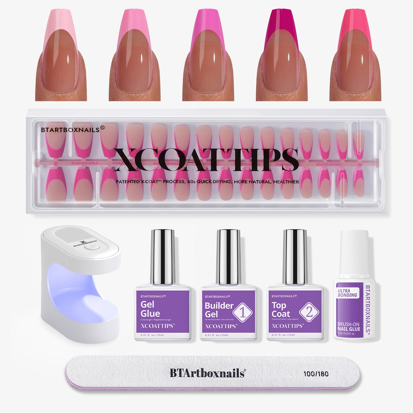 XCOATTIPS® French - Medium Coffin Pink Pastel Tips