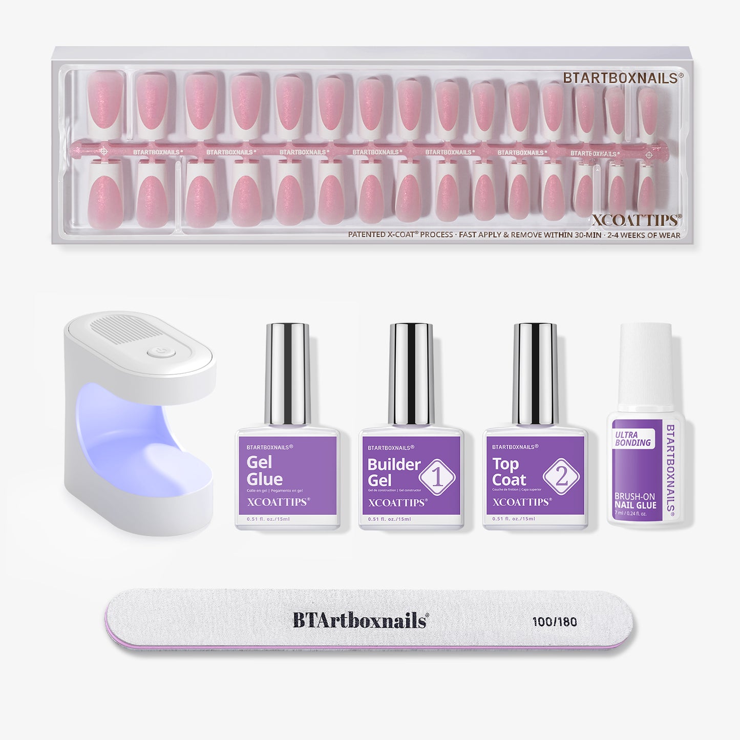 XCOATTIPS® French - Glitter Base Long Square 90 Pcs