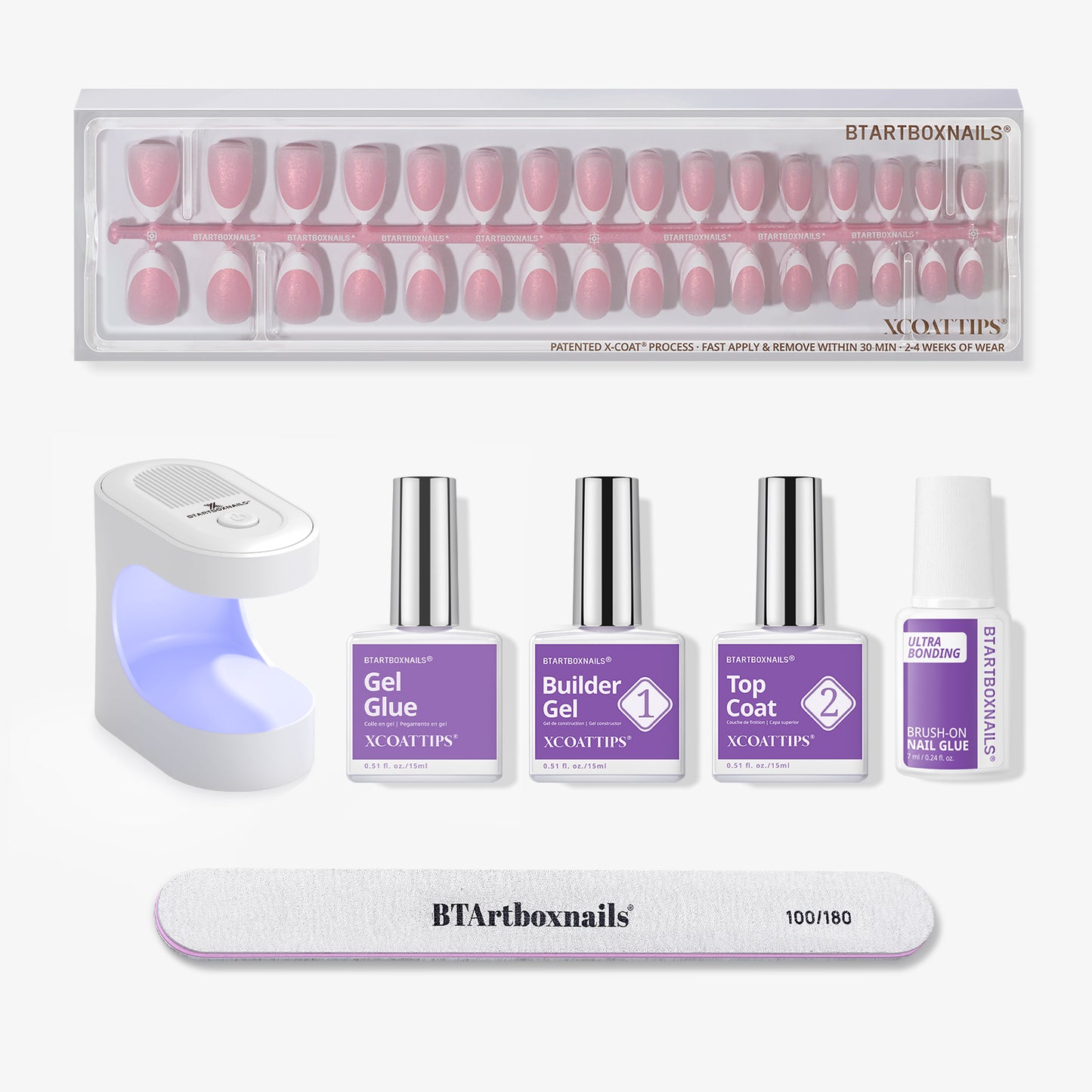 XCOATTIPS® French - Glitter Base Short Almond 96 Pcs