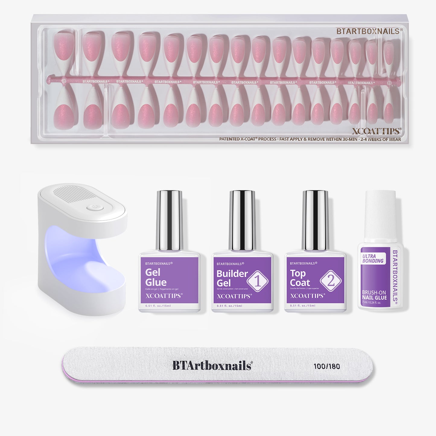 XCOATTIPS® French - Glitter Base Long Stiletto 96 Pcs