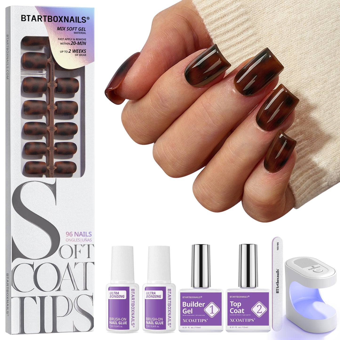 SOFTCOATTIPS™ Tortoiseshell - Short Square 96 Pcs