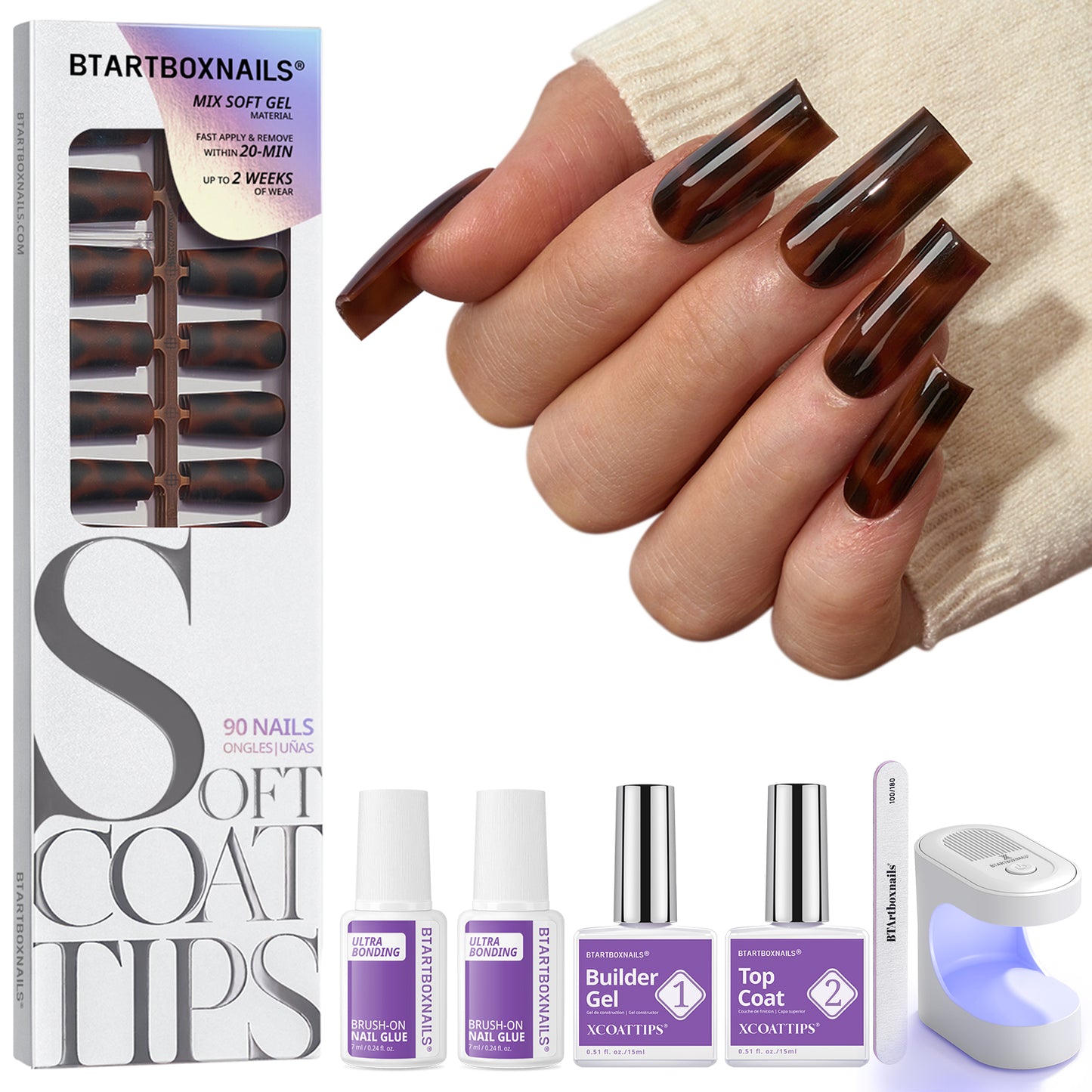 SOFTCOATTIPS™ Tortoiseshell - Long Square 90 Pcs