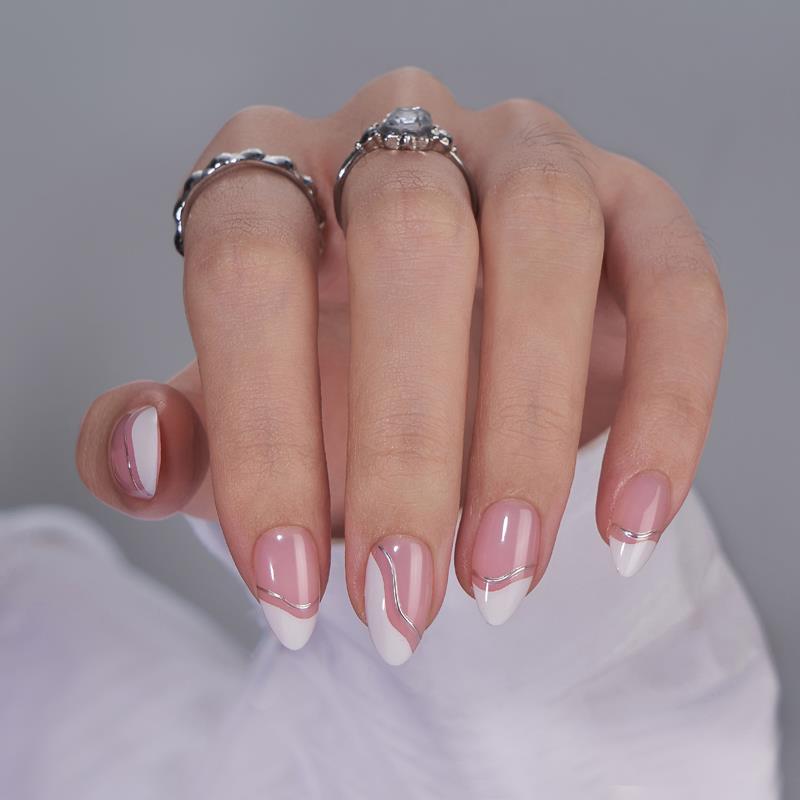 Tiny Silver Almond Press On Nails – BTArtbox Nails