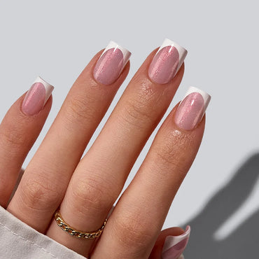 XCOATTIPS® French - Glitter Base Extra Short Square 96 Pcs