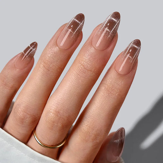 Plaid Memory Almond Nails - XCOATPRESS