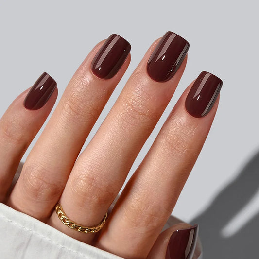 Dark Cocoa Square Nails - Soft Gel Press On