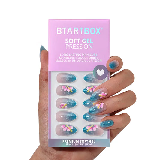 Blue Holiday Almond Nails - Soft Gel Press On