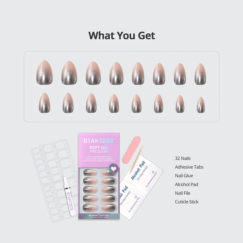 Silver Fizz Almond Nails - Soft Gel Press On