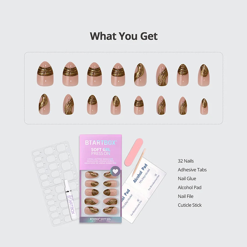 Gold Rush Almond Nails - Soft Gel Press On