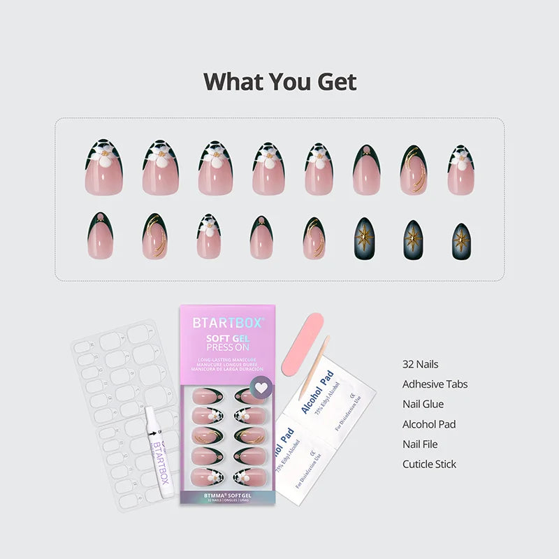 Green Romance Almond Nails - Soft Gel Press On