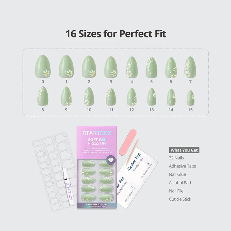 Meadow Daisy Almond Nails - Soft Gel Press On
