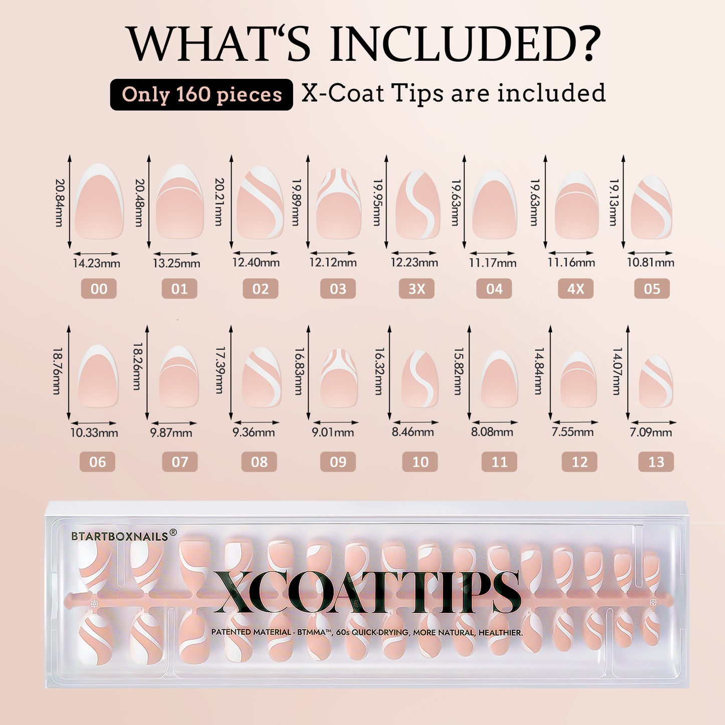 XCOATTIPS® French - Peach Short Almond Pre-Designed Tips