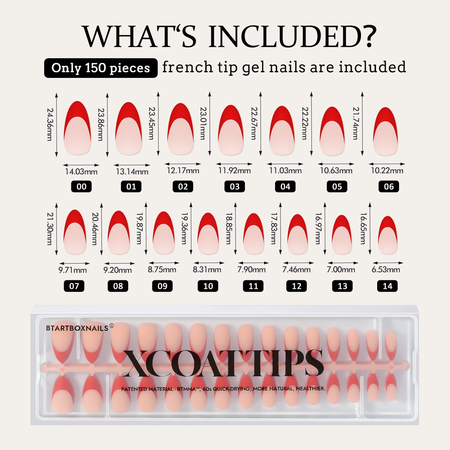 XCOATTIPS® French - Medium Almond Red Pastel Tips