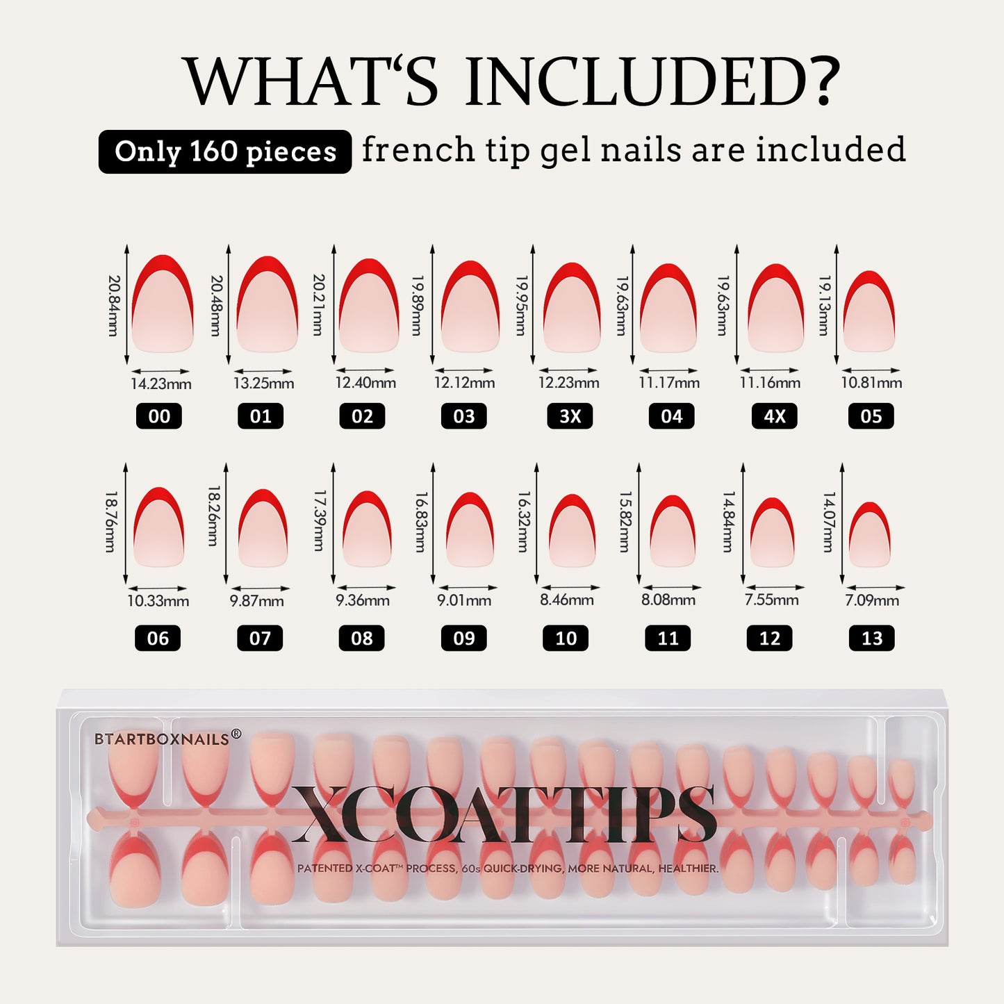 XCOATTIPS® French - Short Almond Red Pastel Tips