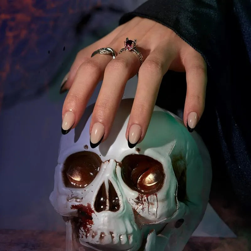 Black French Almond Nails - XCOATPRESS