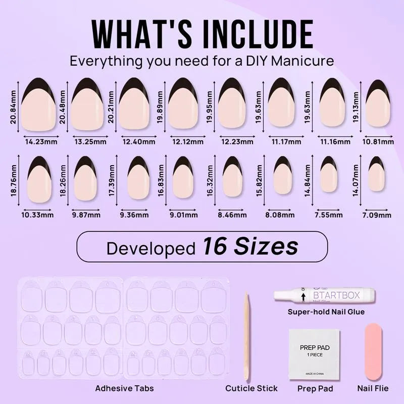 Ongles noirs d’amande française - Appuyez sur les ongles