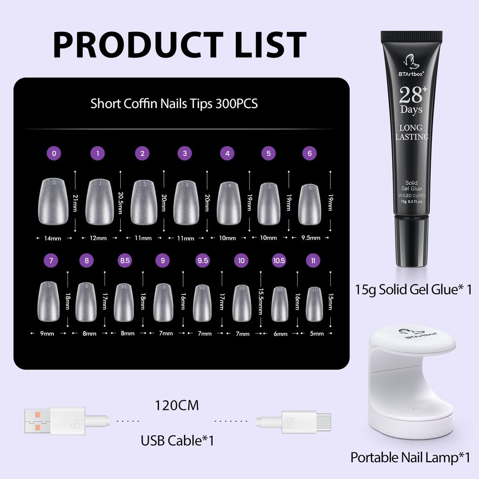 SHORT COFFIN NAIL TIPS- ACRYLIC NAIL TIP SET