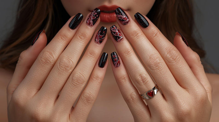 Glittery Black Valentine Nail Designs 