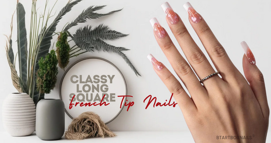 classy long square french tip nails
