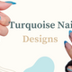 Turquoise nail designs with blue swirl and gradient French tip styles
