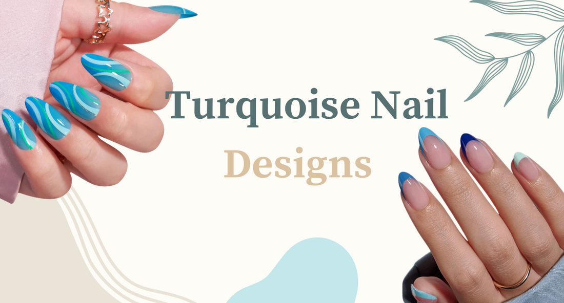 Turquoise nail designs with blue swirl and gradient French tip styles