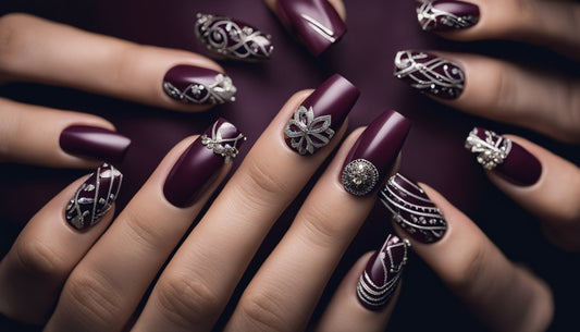 coffin burgundy nail designs