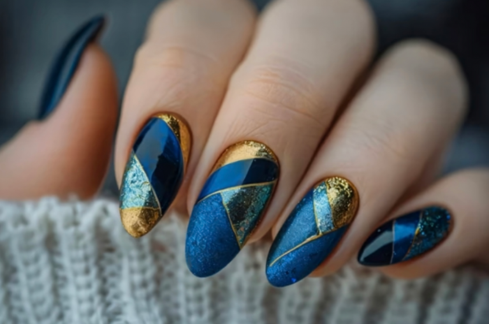 Blue and Gold Nail Designs