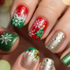 green and gold christmas nails