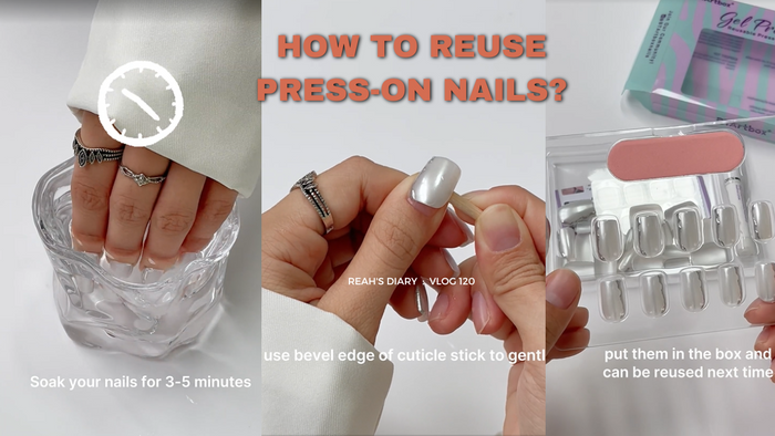 Various colorful press-on nails neatly arranged in a pattern.