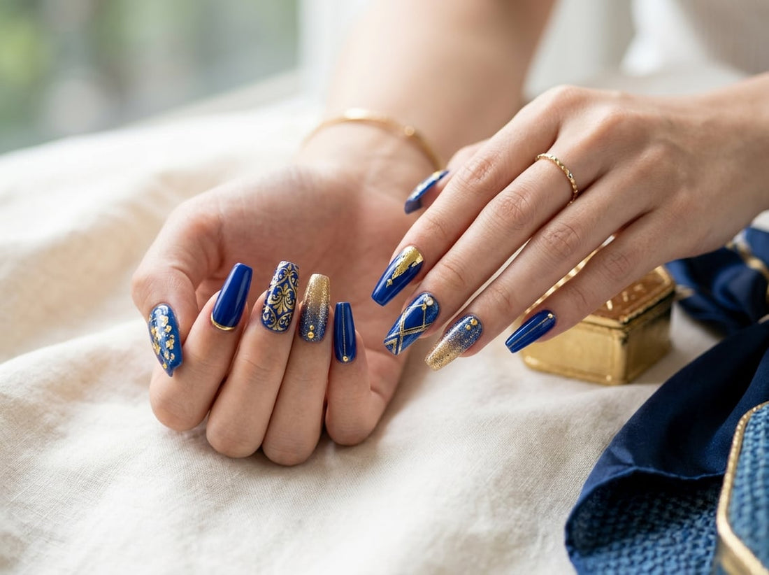 Blue and Gold Nail Designs
