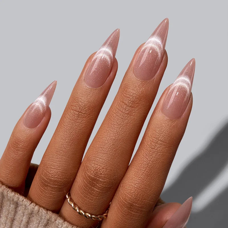 Shimmer Gleam Long Stiletto Nails