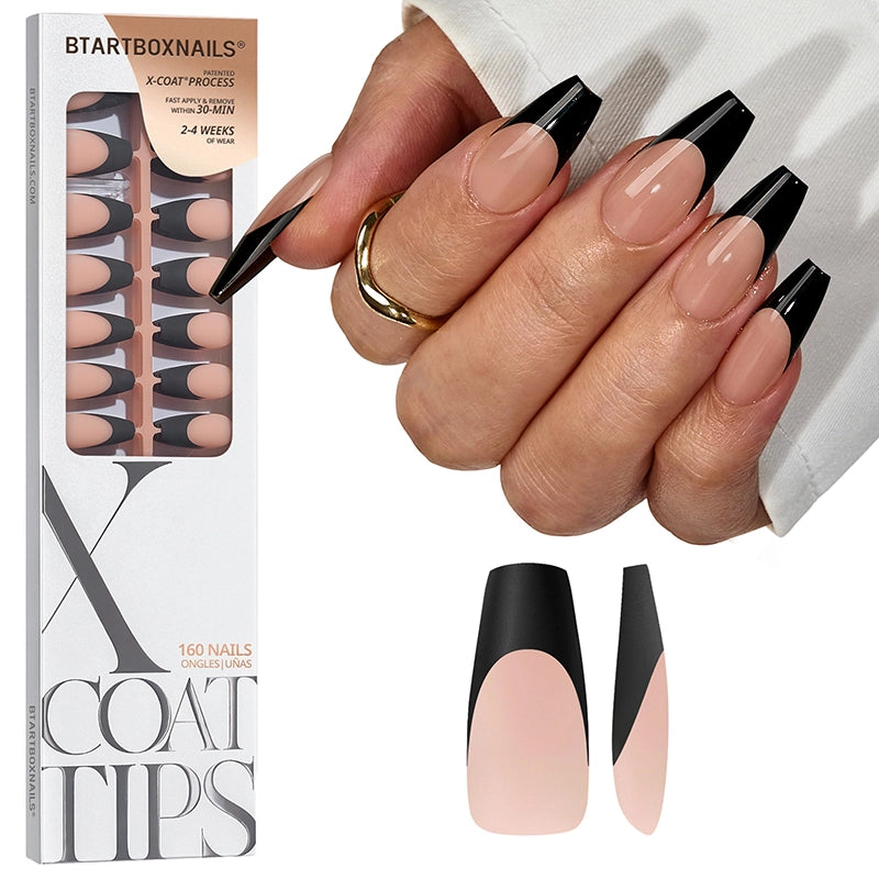 Black French Long Ballerina Nails