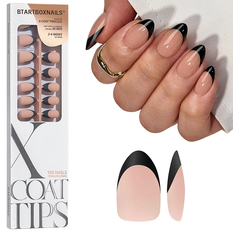 Black French Short Almond Nails