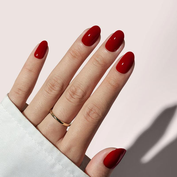 Short Red Series Oval Press On Nails – BTArtbox Nails