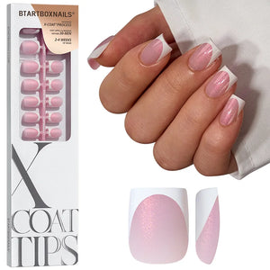 XCOATTIPS® French - Base pailletée Pointes carrées extra courtes blanches 96 pcs