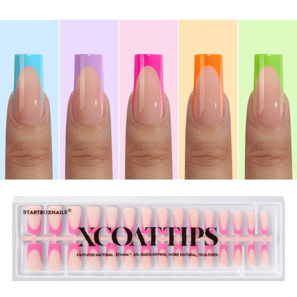 XCOATTIPS® French - Peach Long Square Brighter Pastel Tips - 150pcs 15 sizes